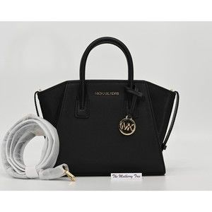 MICHAEL KORS AVRIL Small Black Pebble Leather Top Zip Satchel Crossbody NWT $498